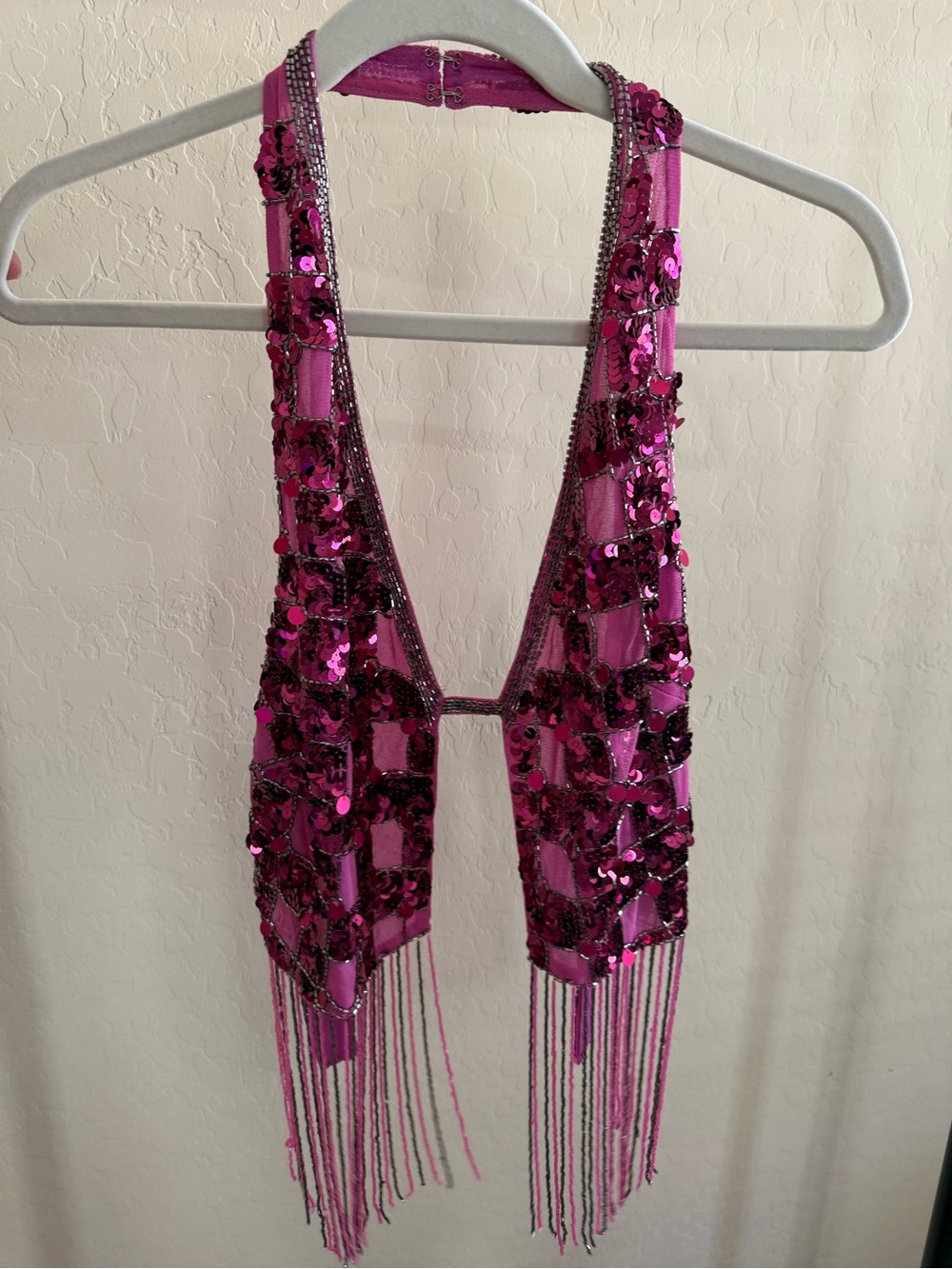 Nasty Gal Hot Pink Sequin Fringe Halter